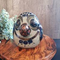 Vintage Signed Salvador Vasquez Tonala Owl Figurine - Handmade and Hand Painted in Mexico