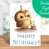 Owl Birthday Card | Instant Download, Kids Birthday Card, Owl Printable 5x7 Birthday Card, Owl Happy