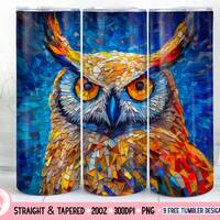 Owl Skinny Tumbler 20 oz Sublimation Design, Mosaic Tumbler, Instant Digital Download, Straight And 