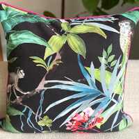 P Kaufmann Owl Print Pillow Cover: Colorful Jungle Design with Hot Pink Piping (22x22)