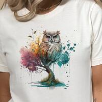 Ready to Press Owl 01, DTF Print Transfer, Heat Transfer for T-Shirts, Watercolor, Owl, Owl Tree, Wa