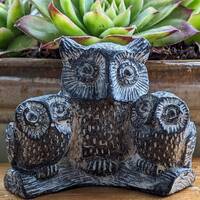 Sweet Vintage Owl Family Figurine, Small Sculpture, Hand Carved, Made In Canada