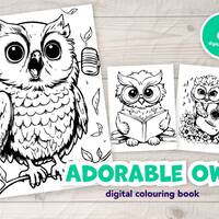 Delightful Owl Trio | Digital Coloring Pages (Set of 3) | Instant Download | Adult or Kids Coloring