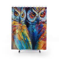 Owl Shower Curtain, Bright and Colorful Shower Curtain, Owl Curtain for Bathroom, Oil Painting Bathr