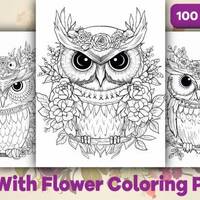 Exquisite Floral Owl Coloring Pages for Adults - 100 Designs | Instant Download
