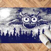 Navy Blue Owl Painting Rug, Gray Rug, Owl Rug, Animal Rugs, Step Rug, Thin Rug, Entry Rug, Kitchen R