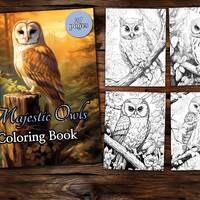Majestic Owl Coloring Page Book, Fantasy Coloring Book, Adult coloring book, Grayscale Coloring Page