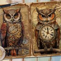 Junk Journal Printable, Steampunk Owl , Vintage Journal Pages, Steampunk Junk Journal , Junk Journal