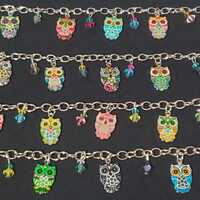 Enamel owl charm bracelet