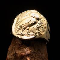 Men's ancient Greek Owl Drachma Coin Pinky Ring  - solid Brass