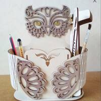 Owl Shape desk organizer Pen holder 3D wooden 3D model puzzle file cdr svg dxf vector digital Instan