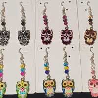 Enamel owl charm earrings lot 1