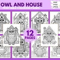 Owl and House Coloring Page, 12 Printable Coloring Pages for Kids and Adults for Stress Relief &