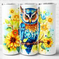 Sunflower Owl Tumbler Wrap PNG, Owl 20 oz Skinny Tumbler Wrap Sublimation Design, Instant Download (