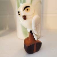 White Wise Owl Tagua Nut Carving, Owl Decor, Owl sculpture, miniature Owl art, mini owl sculpture