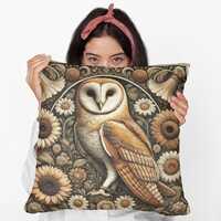 Barn Owl Throw Pillow Square | Spun Polyester Wildlife Cushion | Rustic Forest Decor | Nature Bird A