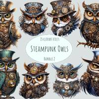 Steampunk clipart | 15 PNG | Watercolor owl clipart | Commercial use sublimation print digital mecha
