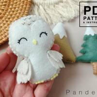PDF Patterns set of 3 snow owl, tree, mountain. Easy sewing arctic animal pattern. DIY felt toys plu