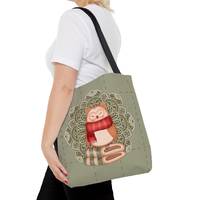 Cozy Owl Tote bag, Scarf Owl Totebag, Owl Lovers Bag, Barn Owl Grocery Bag, Magical Owl Bag, Cute Ow