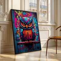 Colorful Owl Graffiti Wall Art, Night Owl Graffiti Print, Modern, Urban, Street Graffiti Digital Art