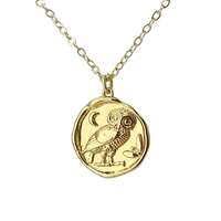 Gold coin necklace, Owl necklace, Athena necklace, gold dainty necklace