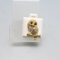 Vintage 3 Dimensional Rhinestone Owl Single Pierced Earring