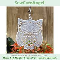 FSL Owl - Free Standing Lace Machine Embroidery Designs Instant Download 4x4 hoop APE3435-005