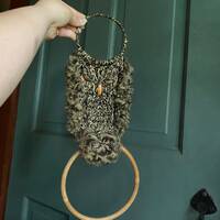 Vintage Macrame Owl Brown Hoop Wall Art 1970s