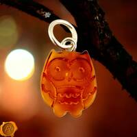 Honey Baltic Amber Owl Pendant, Dainty Small Sterling Silver Teardrop Necklace