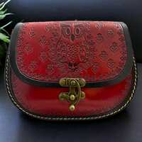 Engraved Owl Leather Crossbody Bag, Turkish Bohemian Bag