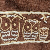 Vintage, Embroidered Owl Towel Set, Large Set, Grosgrain Trim, Owl Decor, Owl Bath Set,*READ DESCRIP
