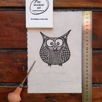 Owl, hand pressed lino print
