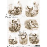 AB Studio Shabby Chic, Winter, Christmas, Owls, Deer, Rounds, Sepia Tone, 2067, A4 - 8.27 X 11.69 in