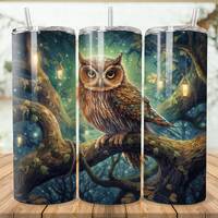 Owl Magical Forest 20 oz Skinny Tumbler Sublimation Design, Owl Obsessed Instant Digital Download PN