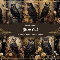 Black Owl Digital Paper: Junk Journal Kit, Scrapbooking (Digital Download)