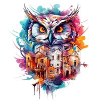 Urban Street Art Owl PNG Clipart, Vibrant Owl in Cityscape, Graffiti-Style Digital Download for Crea