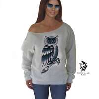 SALE Owl Tattoo Off The Shoulder Sweatshirt, Boho OTS sweatshirt by Bohemianrag */*