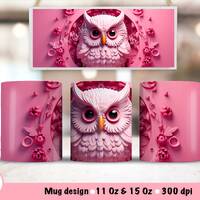Owl 3d Mug Wrap Sublimation Design, 15 Oz Mug Template, Sublimation Designs, Digital Download, 11 Oz