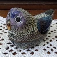 VINTAGE Cloisonné Owl Trinket Box - Enamel - Collectable - Knick Knack - Big Eyes - Two Piece