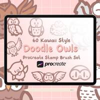 60 Procreate Doodle Owl Stamps, Cute Kawaii Procreate Stamps, Procreate Cute Owls, Doodle Procreate 