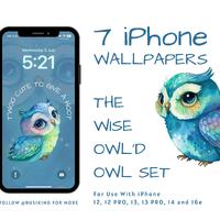 Wise Owl iPhone Wallpaper Set | Cute Watercolour Wallpapers | Funny iPhone Lock Screens (Digital Dow