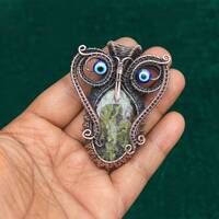 Spectacular Owl Wrapped Pendant, Unique Dragon Blood Agate, Christmas Gift, Handmade Copper Jewelry,