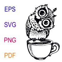 Funny Owl with Coffee SVG Cut File (Digital Download)