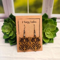 Handmade Laser Cut Wood Owl Earrings: Lightweight Dangle Jewelry