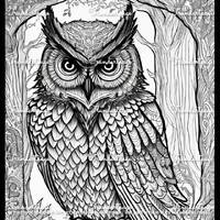 Coloring Page GRAYSCALE Magic Owl Woodland Male illustration