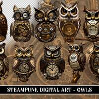 Steampunk Owl Clipart: Victorian PNG Images (Digital Download)