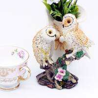 Bird Figurine - Owls - Pair of Owls Sitting on a Tree - Hand Painted Birds - Country Bird Collection