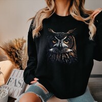 Owl sweatshirt, Wildlife sweatshirt, Animal lover, Majestic owl, Owl spirit animal, Owl in the dark