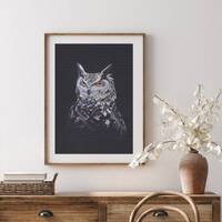 Black Owl Watercolor Painting – Hand-Painted Original Art for Cozy Home Decor - Original Water