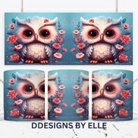 3D Owl and Flower Mug, Owl Flower Mug, Animal Mug Design, Owl Floral Mug PNG, 11oz & 15oz Mug Su